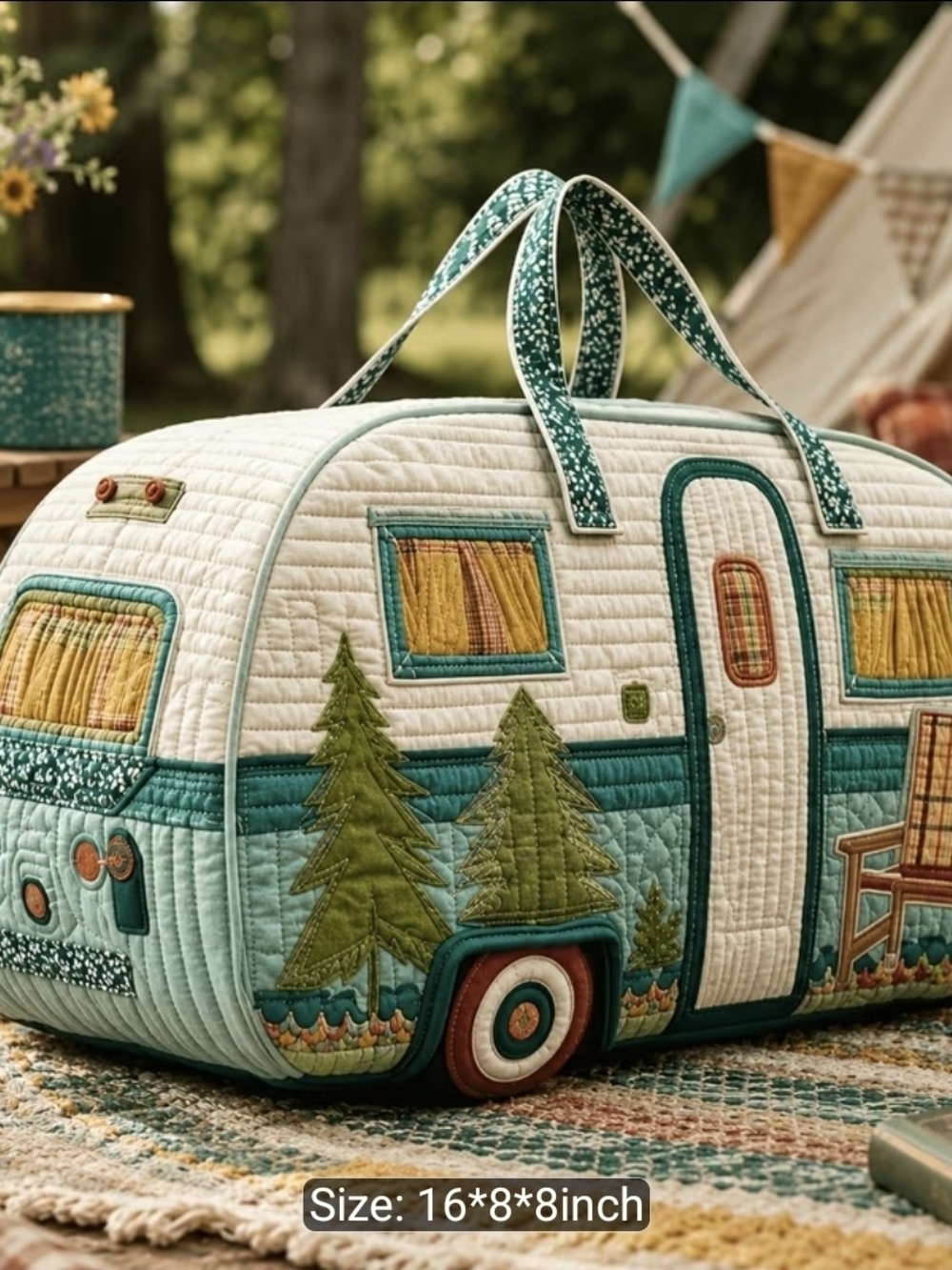 Green Quilted Camper Travel Duffle Bag Unisex